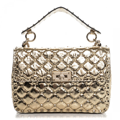 Valentino Garavani Metallic Wrinkled Lambskin Medium Rockstud Spike Shoulder Bag Mekong 1 of 6