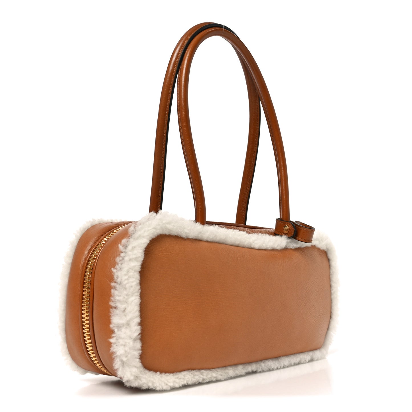 Shearling Calfskin Arcadie Top Handle Bag Cognac