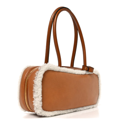 Miu Miu Shearling Calfskin Arcadie Top Handle Bag Cognac 4 of 10