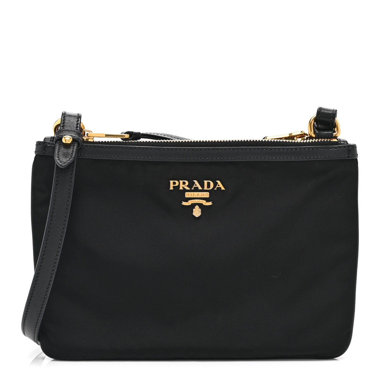 Prada Tessuto Nylon Soft Calf Double Zip Crossbody Bag Black 2 of 21
