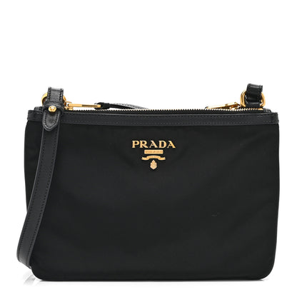 Prada Tessuto Nylon Soft Calf Double Zip Crossbody Bag Black 2 of 21