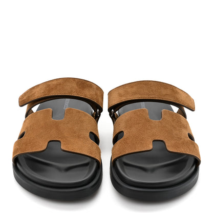 Hermes Suede Goatskin Womens Chypre Sandals 39.5 Brun Fume 2 of 9