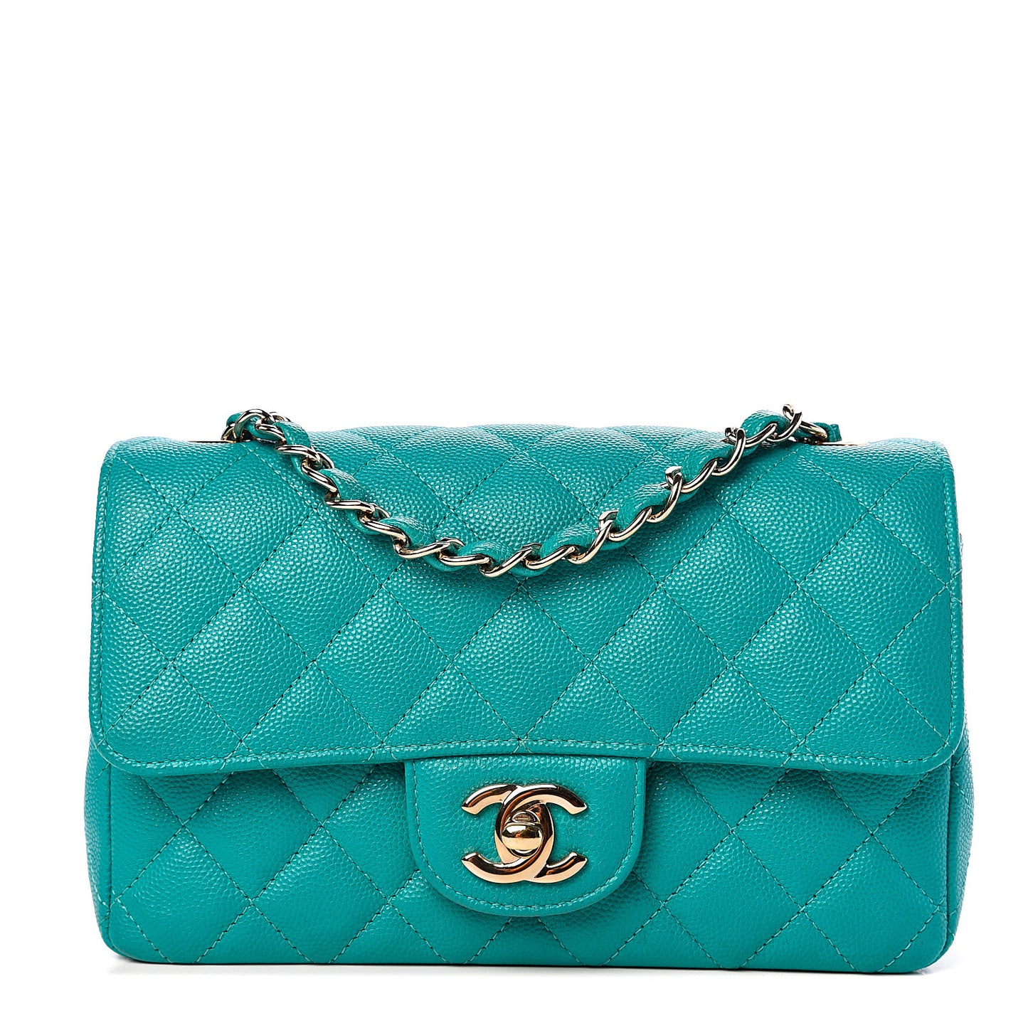 Caviar Quilted Mini Rectangular Flap Turquoise