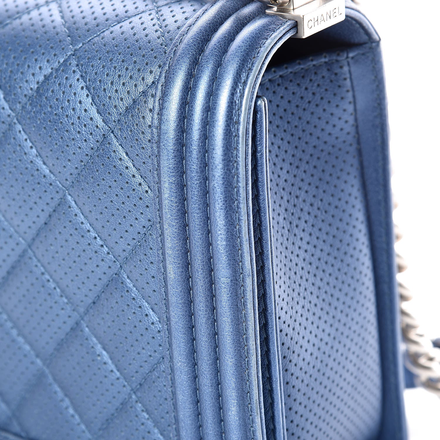 Chanel Metallic Lambskin Perforated New Medium Boy Flap Blue 13 of 20