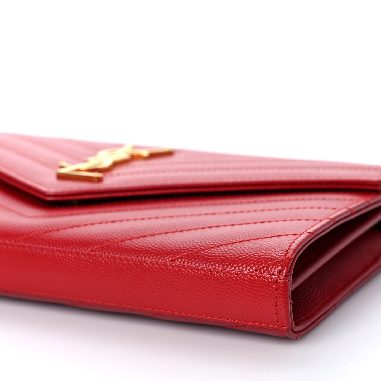 Grain De Poudre Matelasse Chevron Monogram Chain Wallet Red