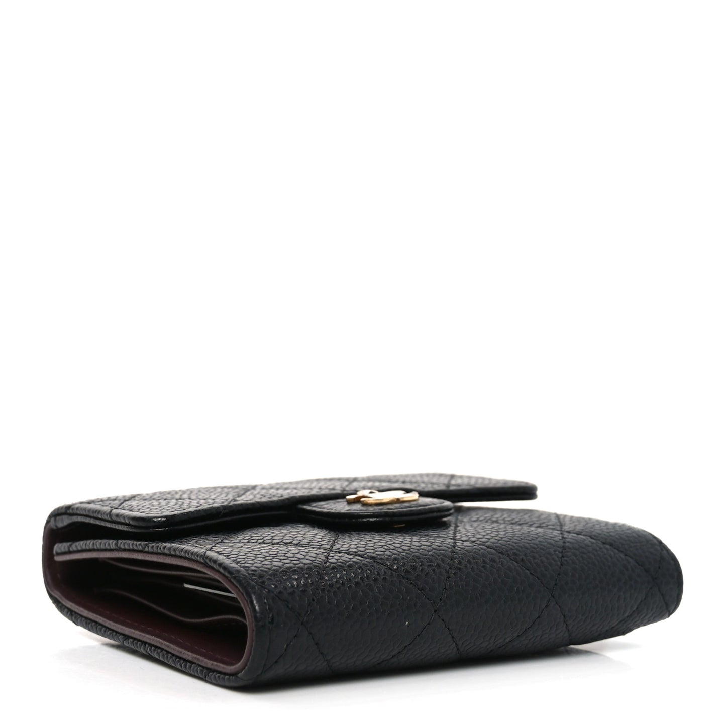 Caviar Quilted Compact Flap Wallet Black