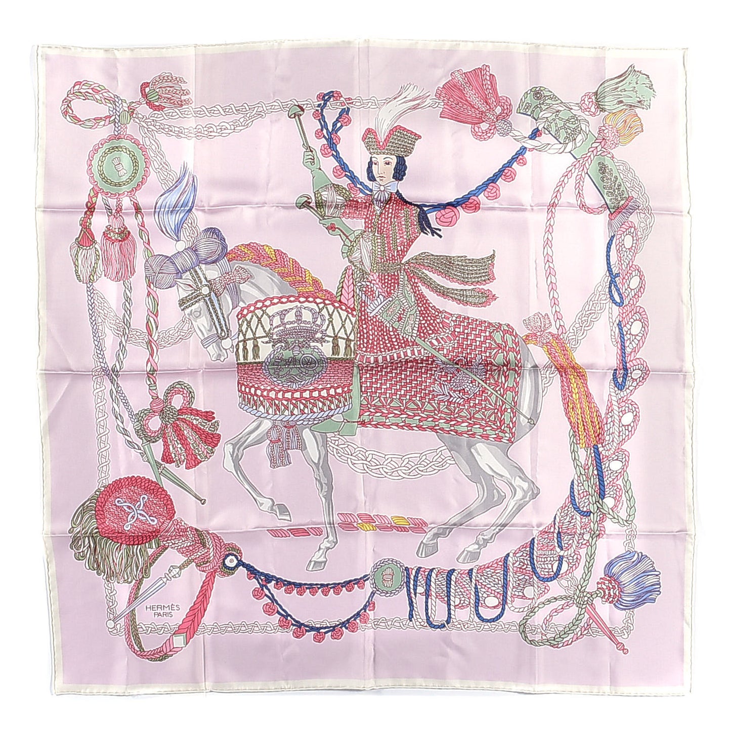 Silk Le Timbalier Scarf 90 Rose Pale Vert Amande
