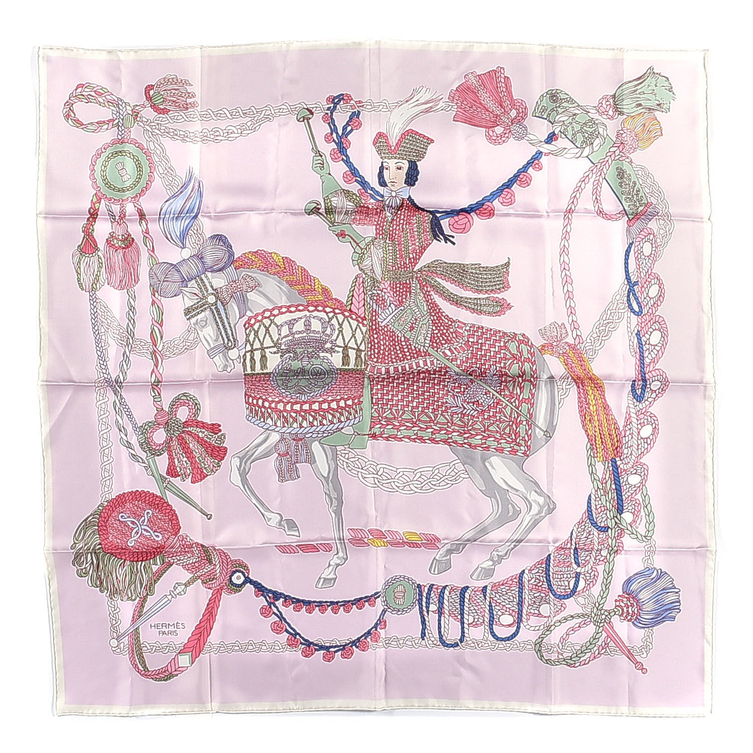 Hermes Silk Le Timbalier Scarf 90 Rose Pale Vert Amande 1 of 3