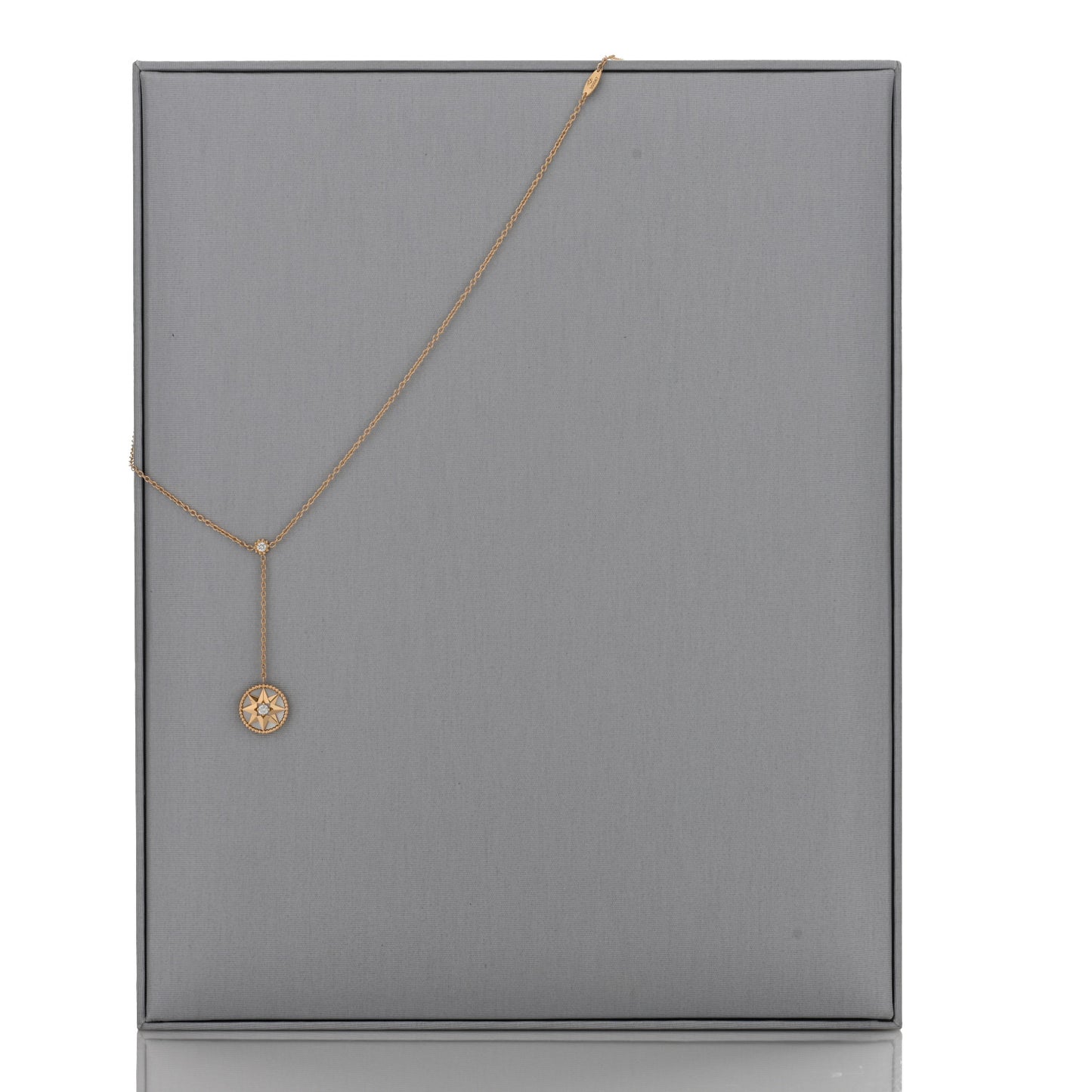 18K Yellow Gold Diamond Mother of Pearl Rose Des Vents Y Necklace