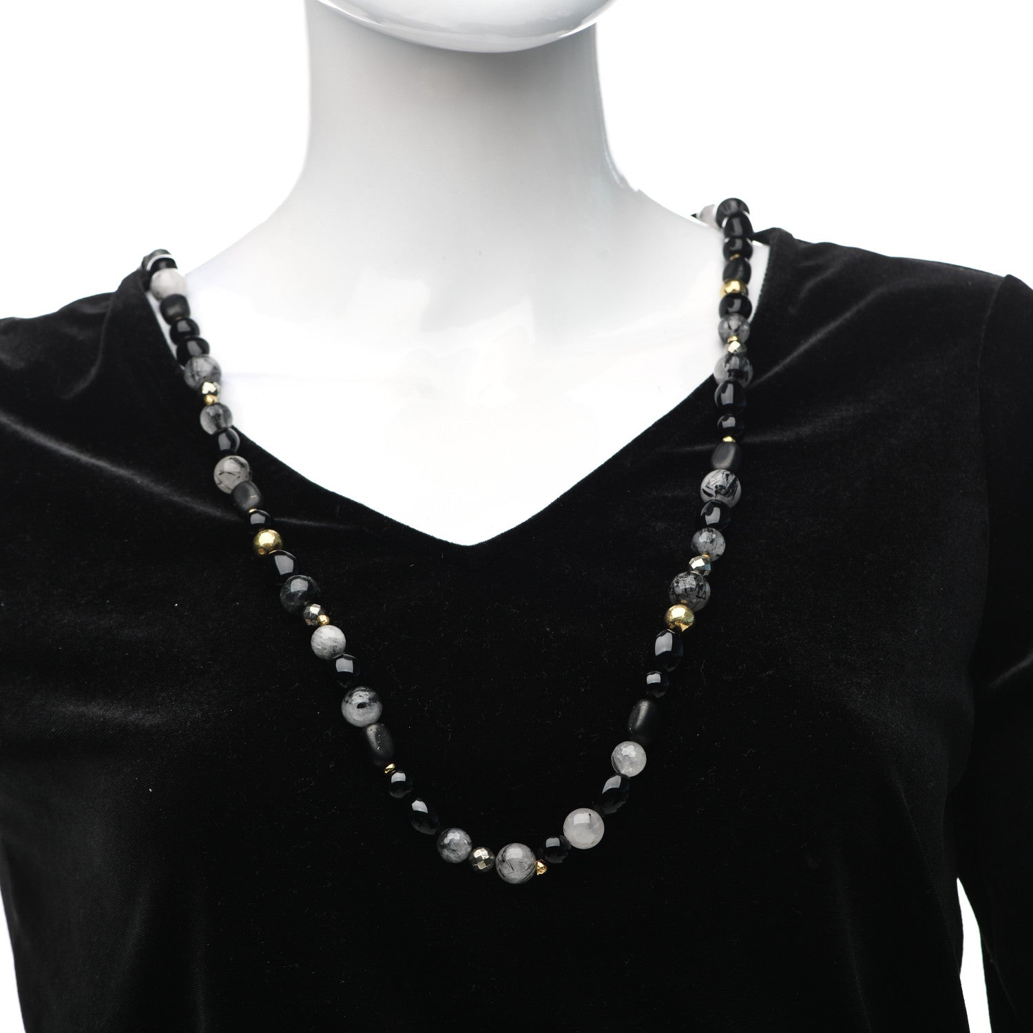 David Yurman 18K Yellow Gold Quartz Black Onyx Pyrite Signature Bead Toggle Necklace 2 of 6