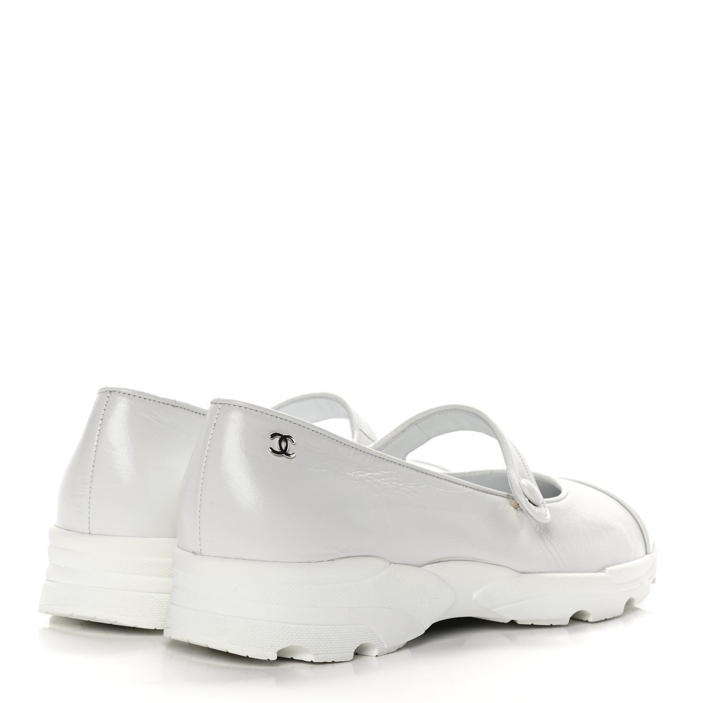 Patent Calfskin Mary Jane Strap Pumps 36.5 White
