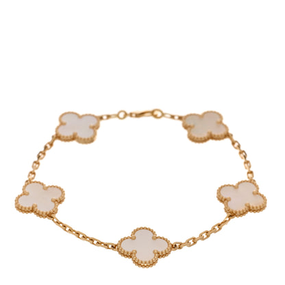Van Cleef & Arpels 18K Yellow Gold Mother of Pearl 5 Motifs Vintage Alhambra Bracelet 1 of 5