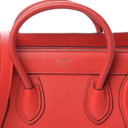 Celine Drummed Calfskin Nano Luggage Coquelicot 10 of 12