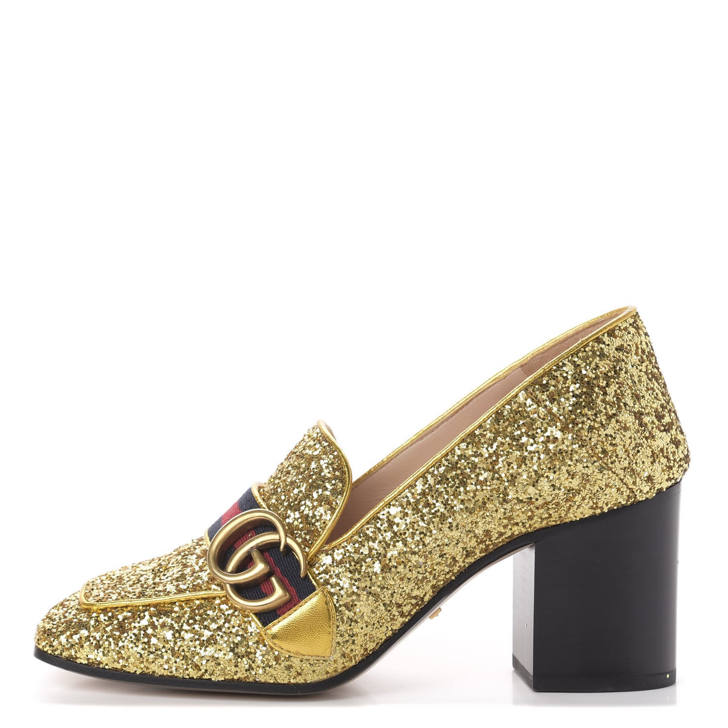 Glitter Nappa Web Peyton 75mm Loafer Pumps 37 Oro Vecchio