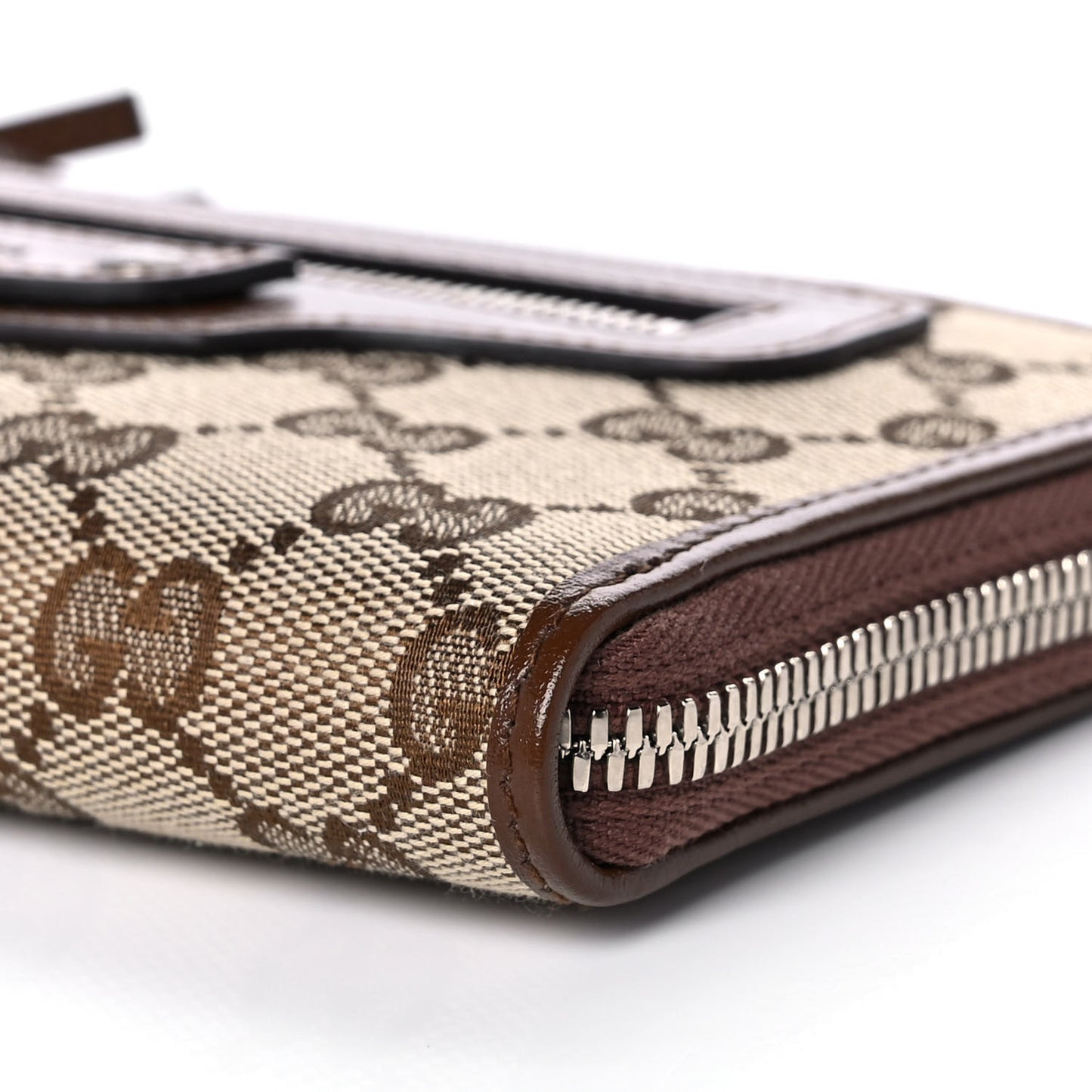 X GUCCI GG Monogram Azalea Calfskin Neo Classic Zip Around Wallet Beige Ebony Brown Sugar