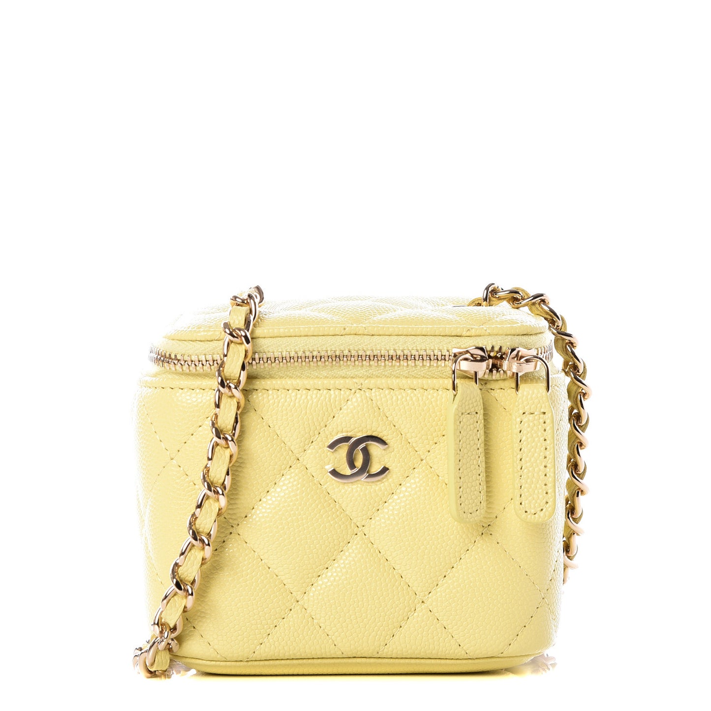 Caviar Quilted Mini Vanity Case With Chain Yellow