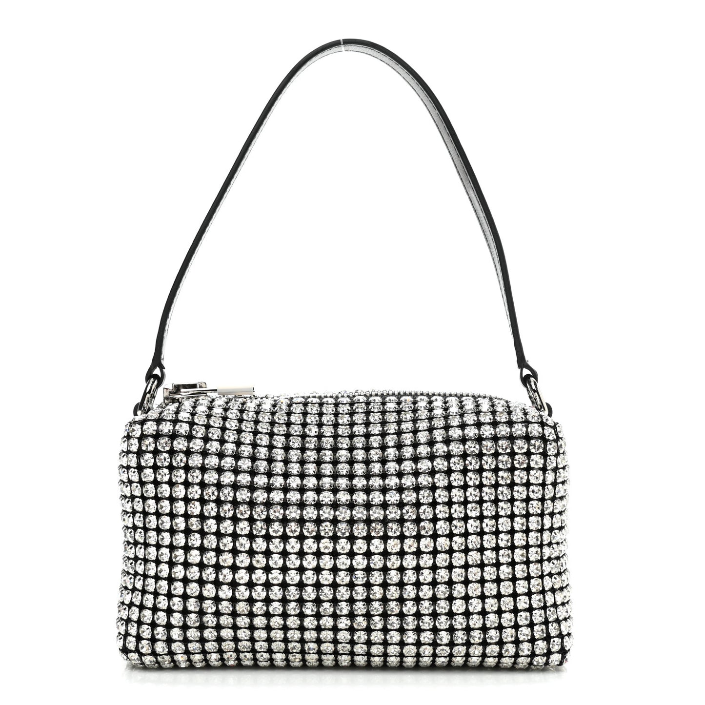 Mesh Crystal Rhinestone Mini Heiress Pouch Black Silver