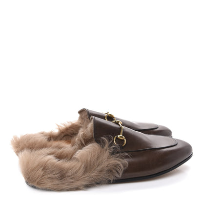Gucci Calfskin Fur Womens Princetown Slippers 40 Brown 4 of 9
