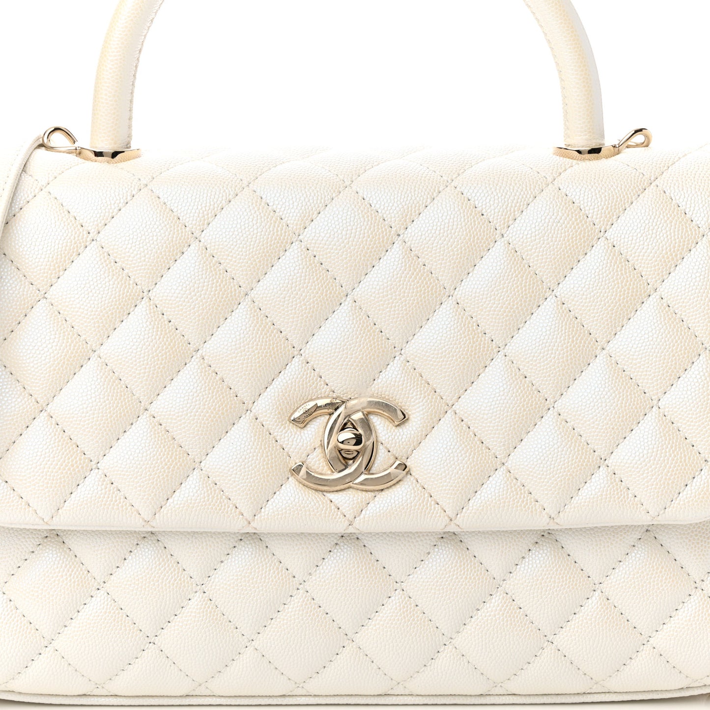 Iridescent Caviar Quilted Small Coco Handle Flap White