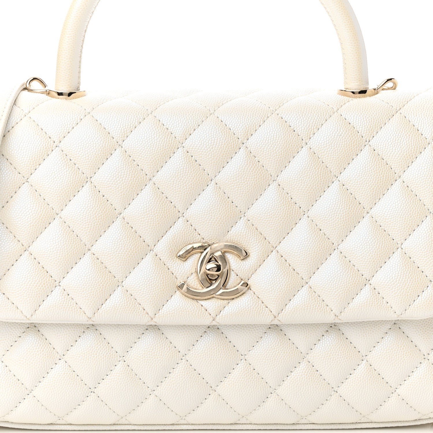 Chanel Iridescent Caviar Quilted Small Coco Handle Flap White 7 of 10