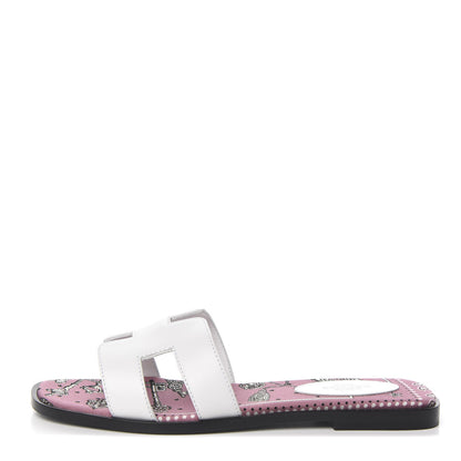 Hermes Box Calfskin Oran Sandals 37 White Bois De Rose 1 of 9