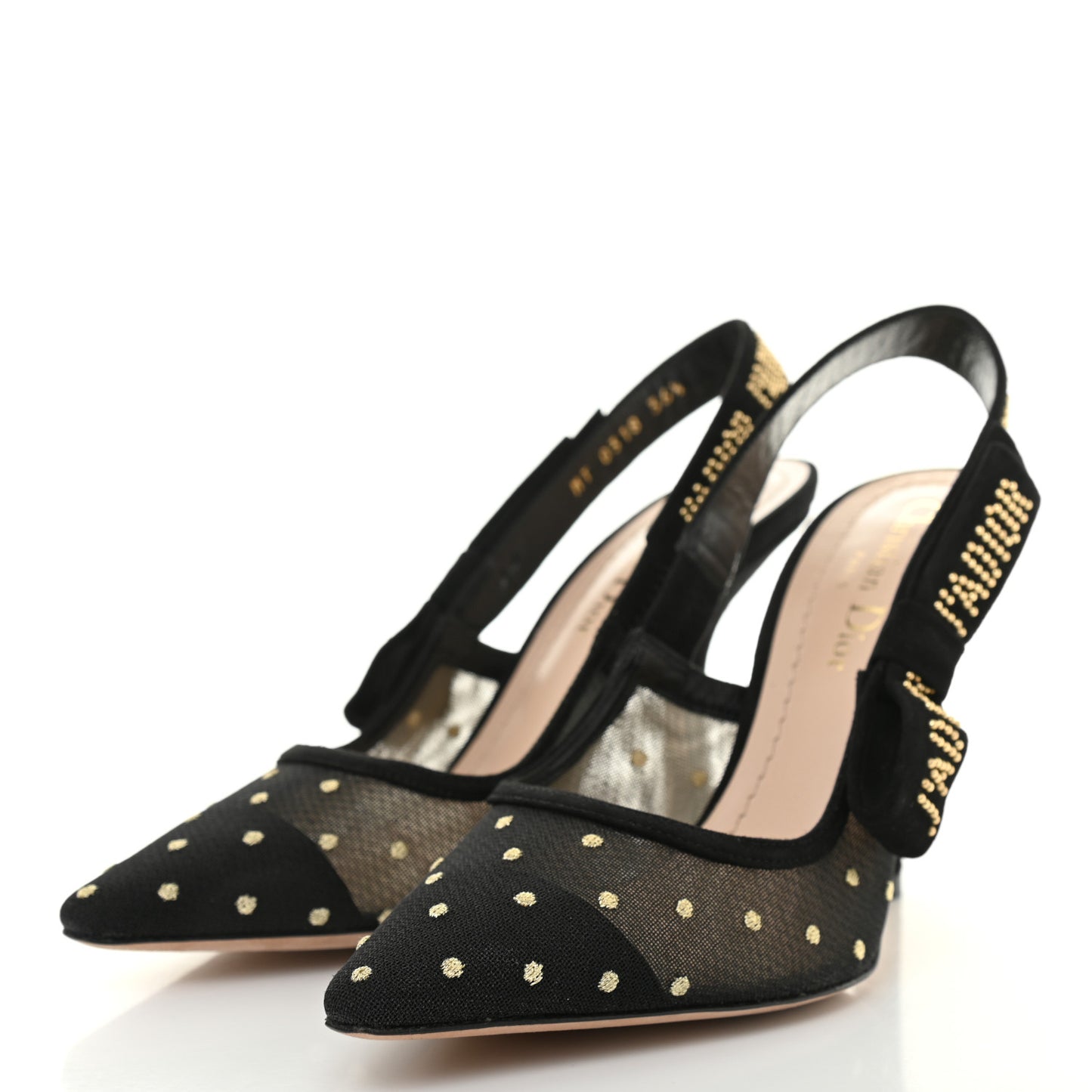 Mesh Plumetis Suede Dotted Studded J'Adoir Slingback 100mm Pumps 36.5 Black Gold