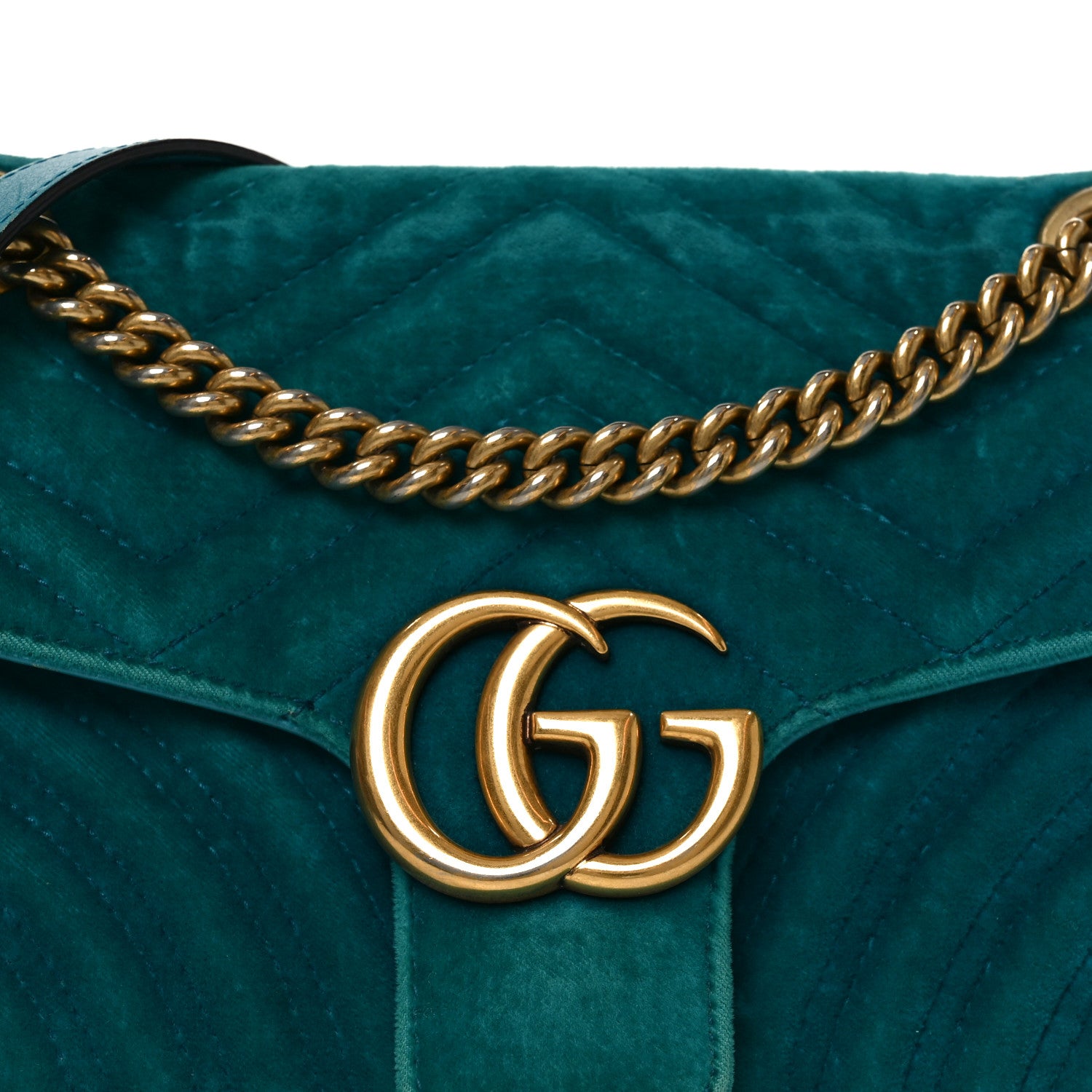 Gucci Velvet Matelasse Small GG Marmont Shoulder Bag Pavone Cyan 8 of 10