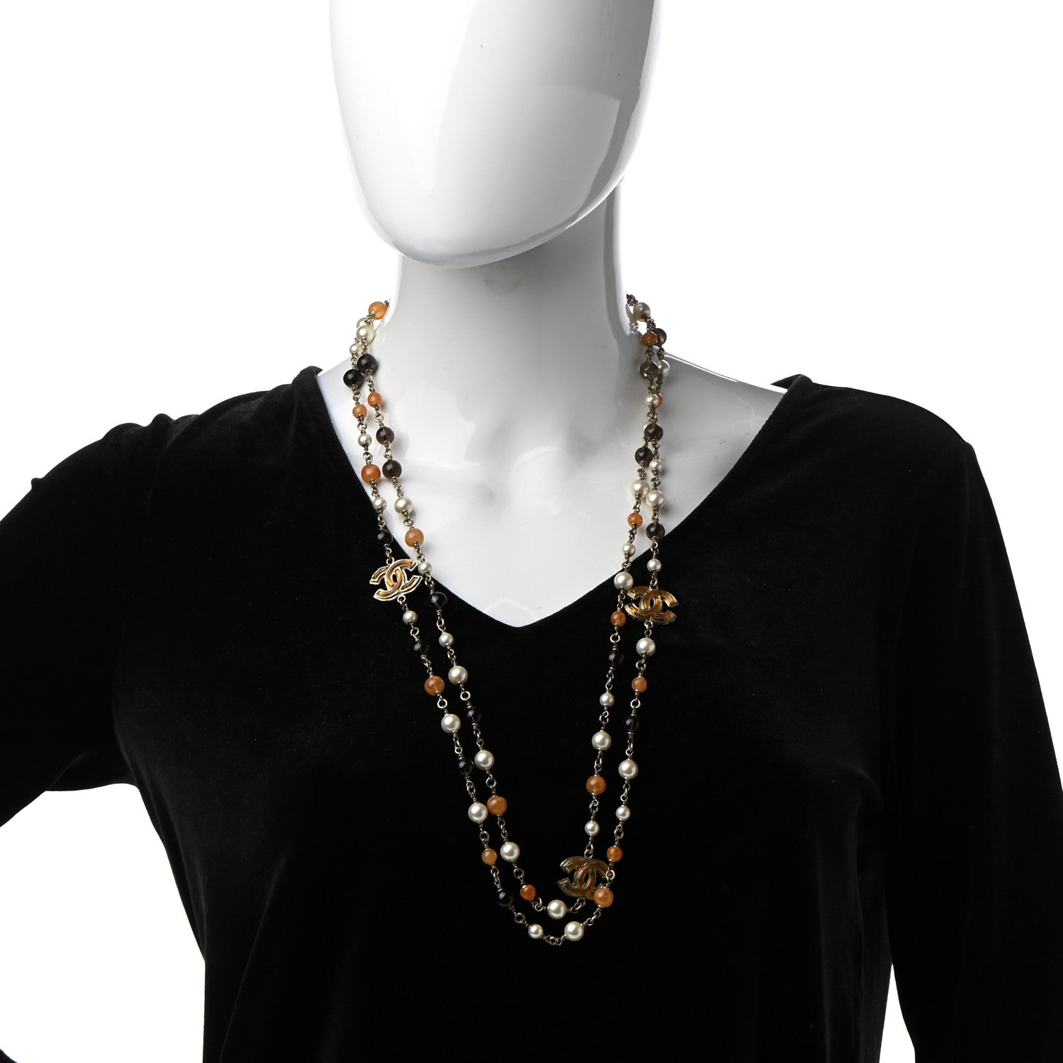 Chanel Enamel Bead Pearl CC Long Necklace Brown Silver 2 of 7
