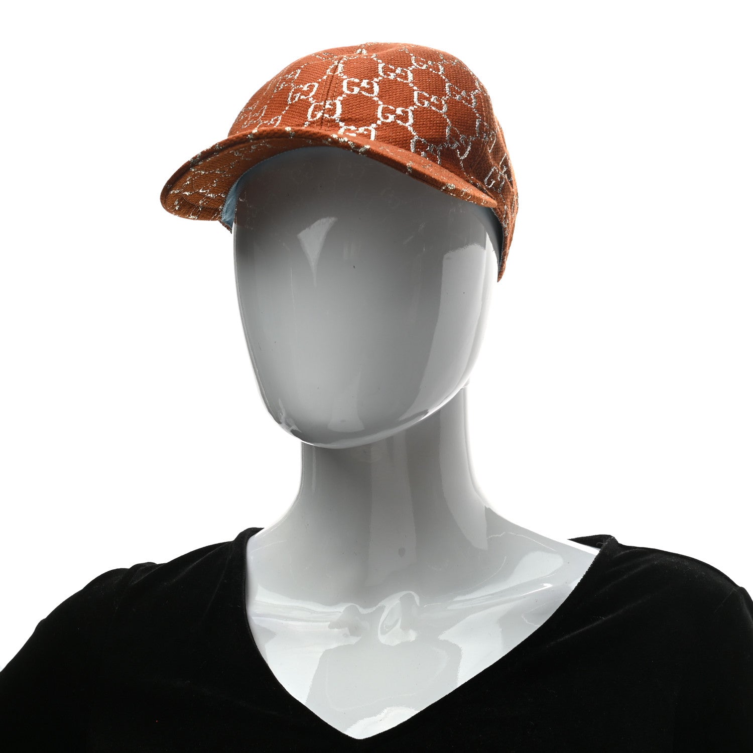 Gucci Canvas Lame GG Monogram Rush Baseball Hat S Burnt Orange Silver 2 of 9