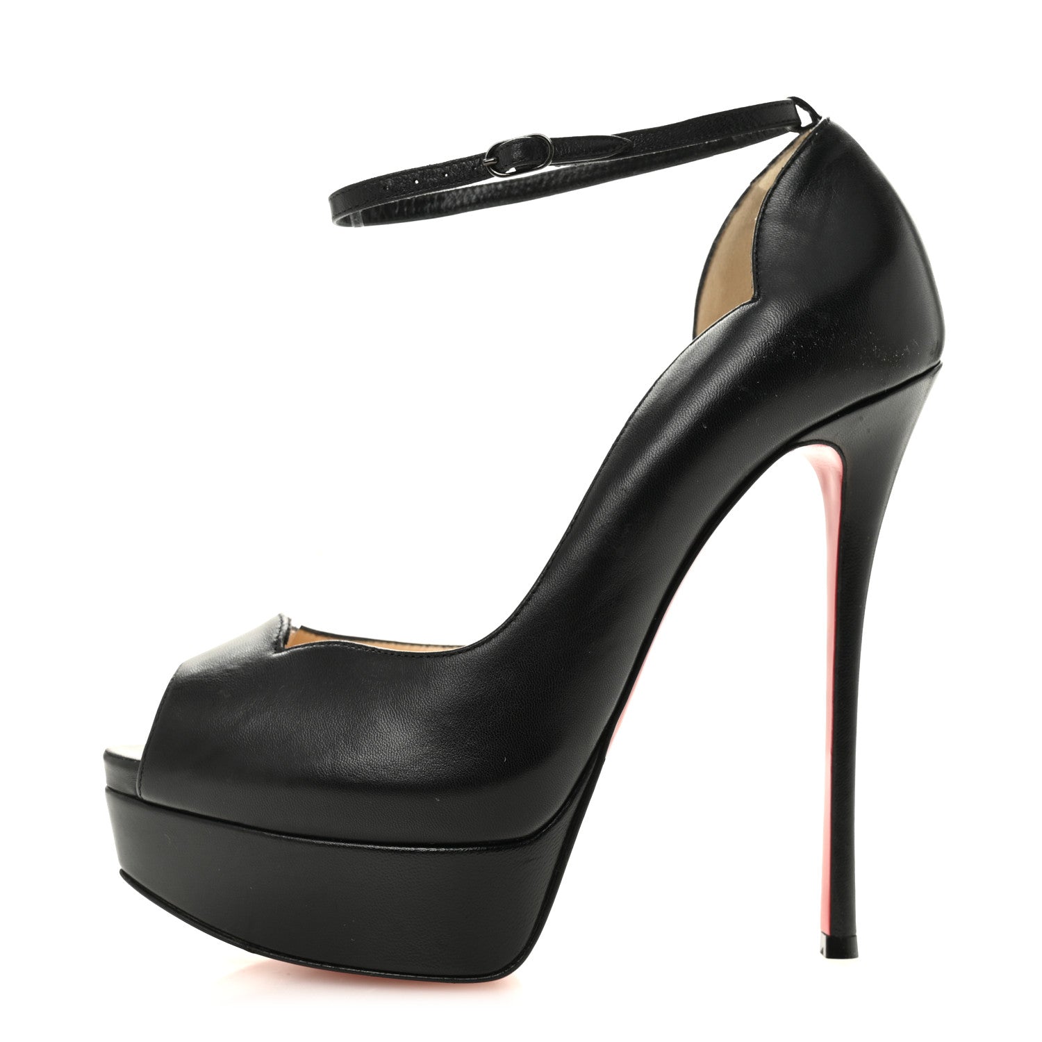 Christian Louboutin Nappa After Sun Round Chick Alta Platform Peep Toe 120 Pumps 37 Black 1 of 13