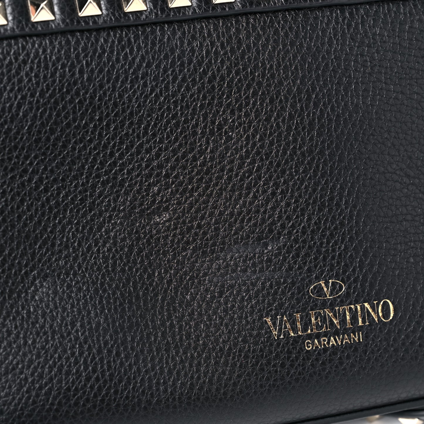 Pebbled Calfskin Small Rockstud Single Handle Flap Bag Black