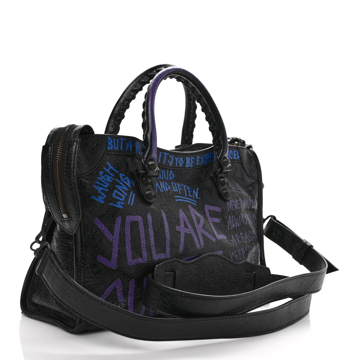 Balenciaga Agneau Arena Graffiti All Over Classic Hardware S City Black Bleu Violet 3 of 8