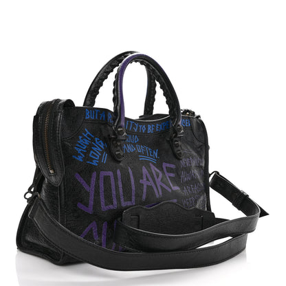 Balenciaga Agneau Arena Graffiti All Over Classic Hardware S City Black Bleu Violet 3 of 8