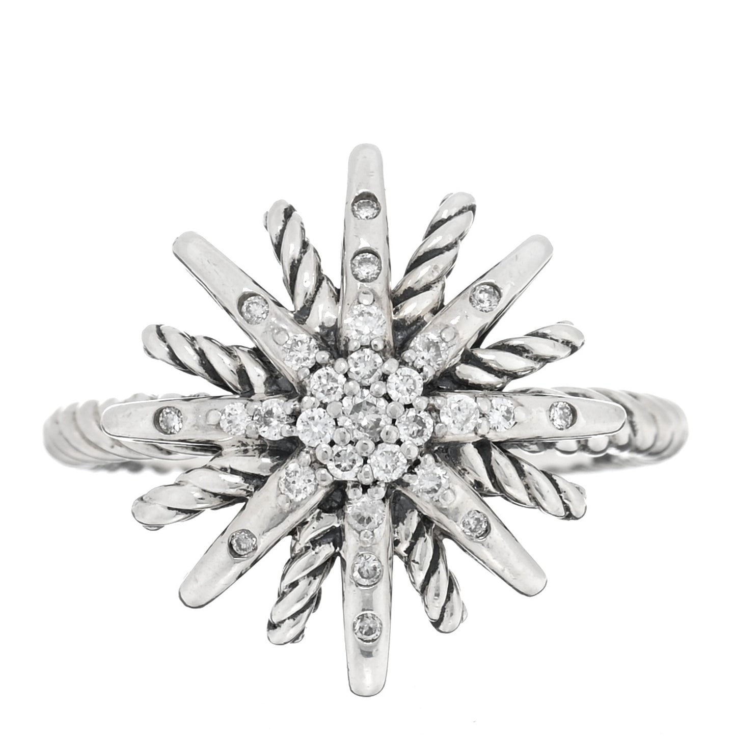 Sterling Silver Diamond 16mm Starburst Ring 51 5.75