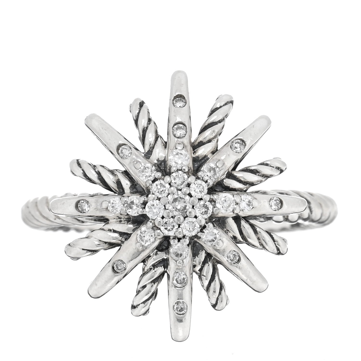 David Yurman Sterling Silver Diamond 16mm Starburst Ring 51 5.75 1 of 4