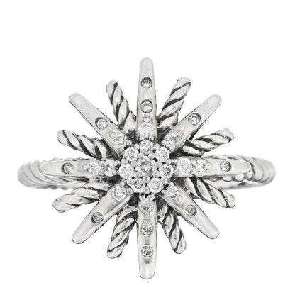 David Yurman Sterling Silver Diamond 16mm Starburst Ring 51 5.75 1 of 4
