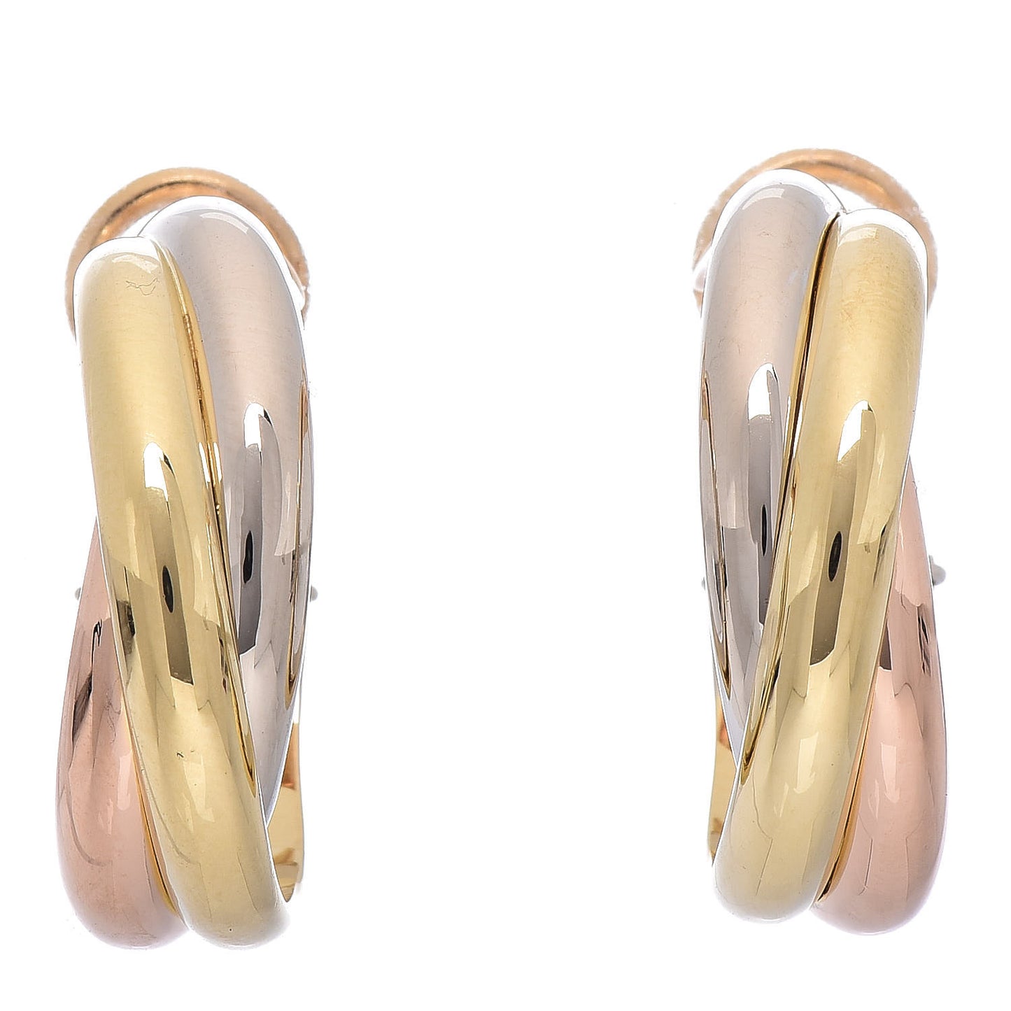 18K Pink Yellow White Gold 6.5mm Trinity Hoop Clip-On Earrings