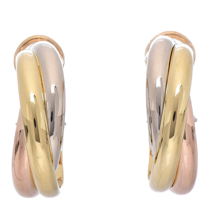 Cartier 18K Pink Yellow White Gold 6.5mm Trinity Hoop Clip-On Earrings 1 of 6