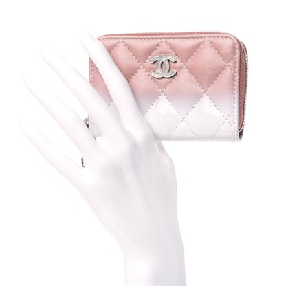 Chanel Ombre Patent Calfskin Quilted Small Zip Around Coin Purse Pink White 2 of 9