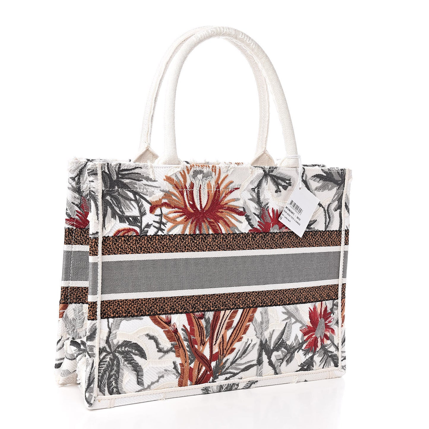 Canvas Embroidered Medium Camouflage Flowers Book Tote Latte Multicolor