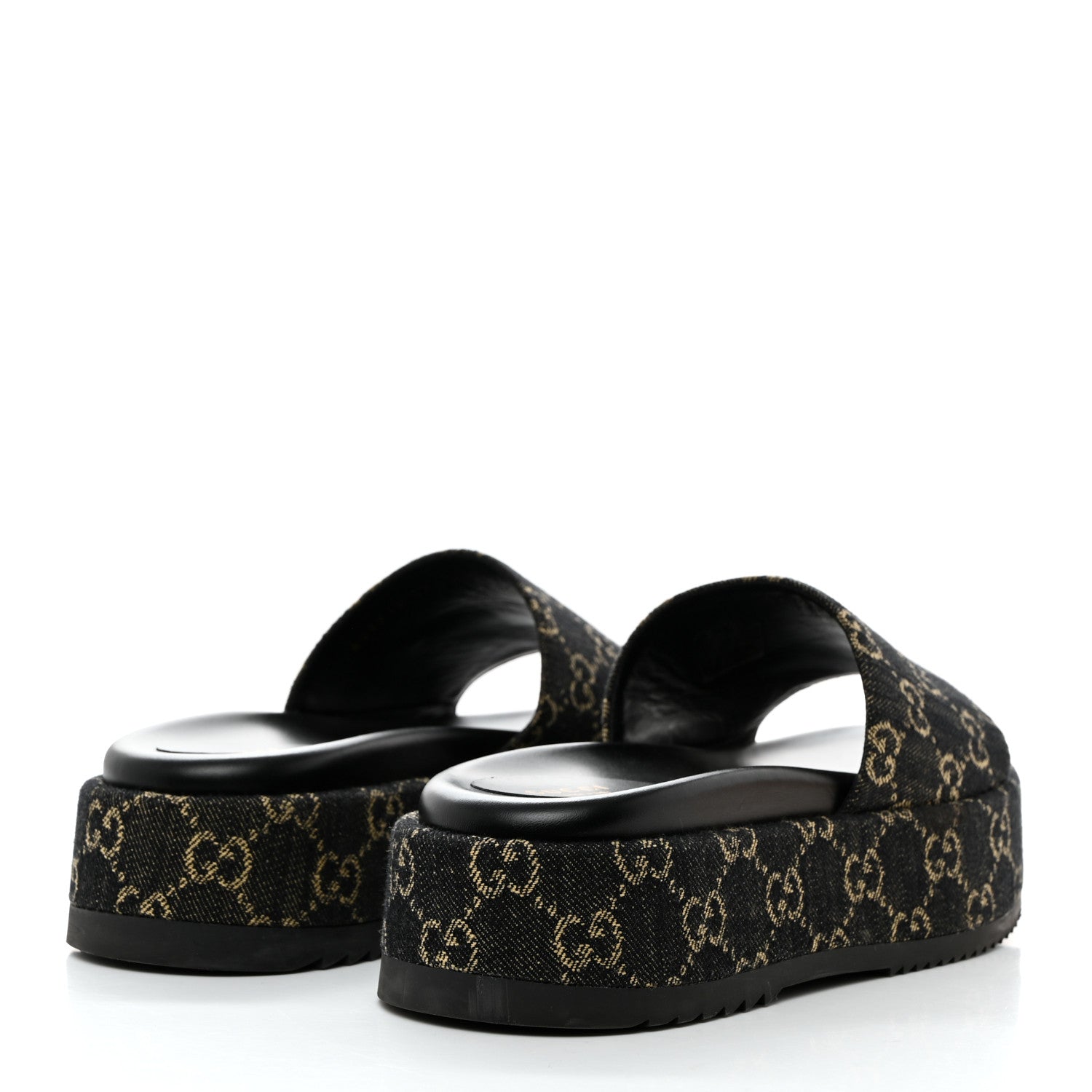 Gucci Jacquard Black Denim GG Monogram Angelina Platform 55mm Slide Sandals 39 Black Ivory 4 of 10