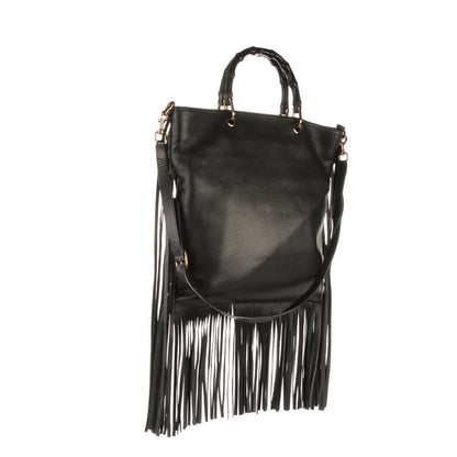 Gucci Textured Calfskin Bamboo Fringe Small Shopper Tote Black 3 of 8