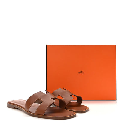 Hermes Box Calfskin Oran Sandals 39 Gold 11 of 11