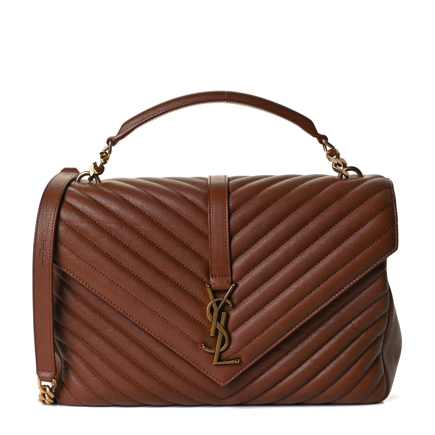 Saint Laurent Sheepskin Matelasse Chevron Monogram Large College Satchel Brick 1 of 8