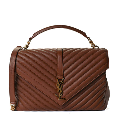 Saint Laurent Sheepskin Matelasse Chevron Monogram Large College Satchel Brick 1 of 8