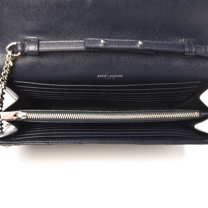 Saint Laurent Grain De Poudre Matelasse Chevron Monogram Chain Wallet Navy 5 of 7