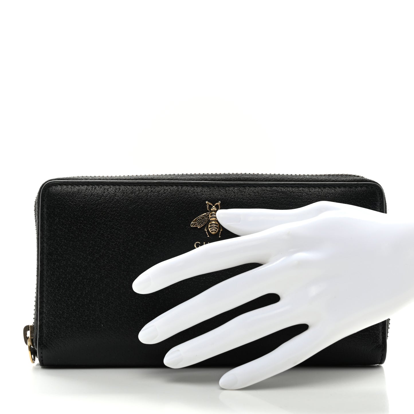 Pebbled Calfskin Animalier Zip Around Wallet Black