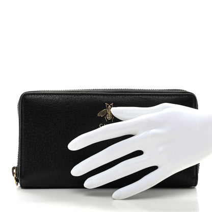 Gucci Pebbled Calfskin Animalier Zip Around Wallet Black 2 of 8