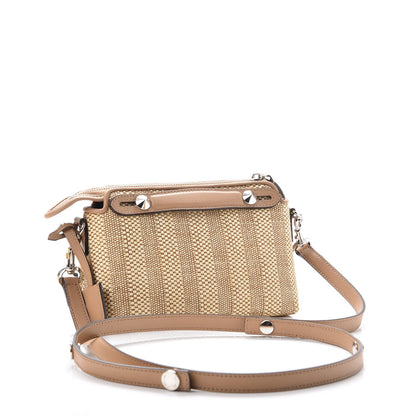 Fendi Paglia Vitello Dolce Flowerland Studded Striped Mini By The Way Boston Bag Natural Cuoio Multicolor 4 of 9