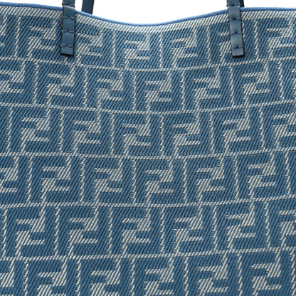Fendi Pequin Vitello Effettto Denim Jacquard FF Reversible Large Shopping Tote Blue 12 of 16